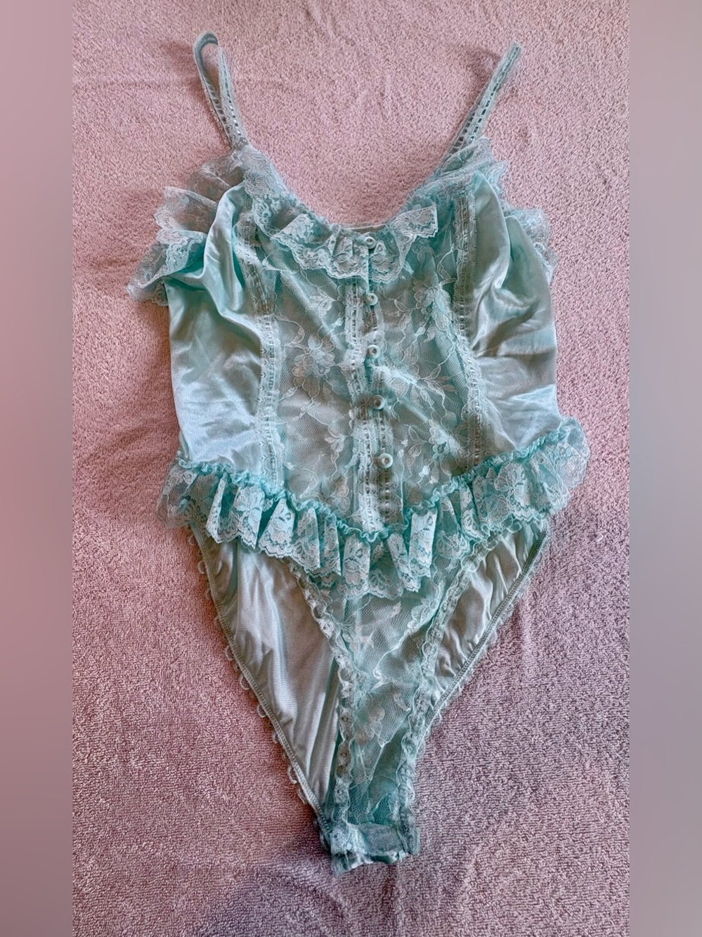 Delicates Vintage Blue Lace Teddy Bodysuit Honeymoon Lingerie Large
